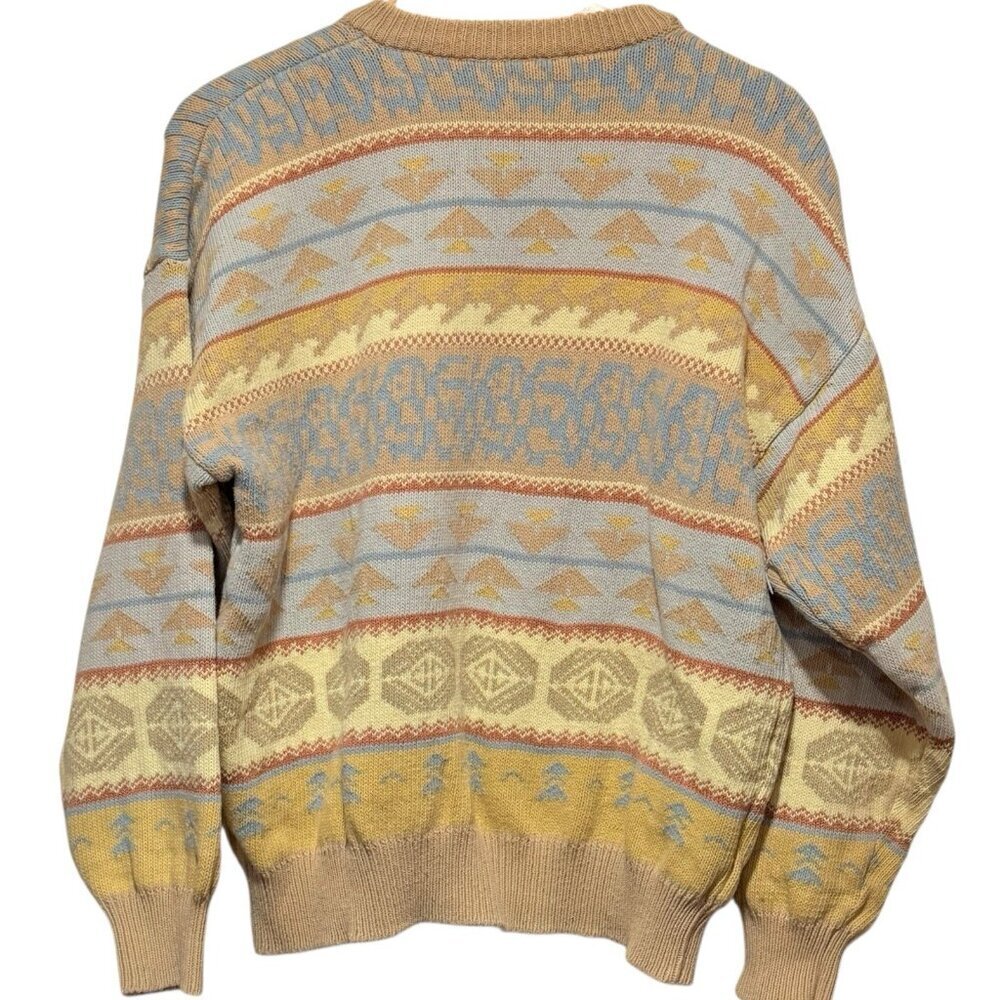 VINTAGE Womens Sz Large Pastel Abstract Knit Crewneck Grandma Sweater Slouchy - Picture 3 of 9
